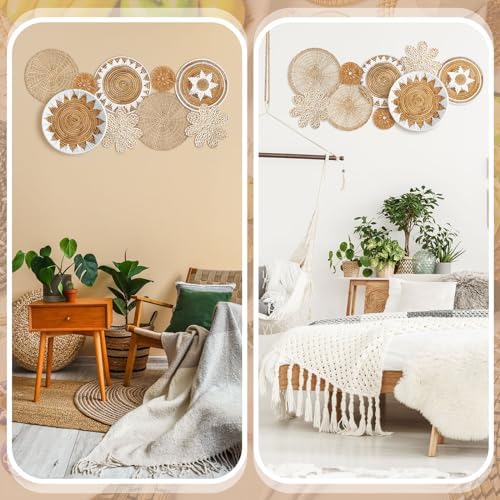 Xuhal 8 Pcs Boho Wall Basket Decor Decorative Bulrush Woven Basket Wall Decor Rustic Farmhouse Hanging Baskets for Kitchen Rustic Home Summer Decorations - Image 6