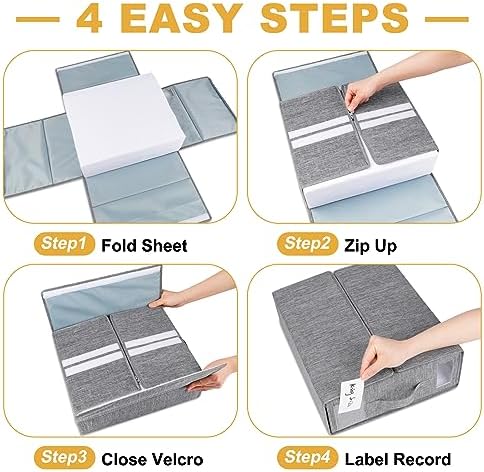 4 Pack Foldable Sheet Organizers for Linen Closet - Twin/Full Size Duvet Cover Set, Grey - Image 6