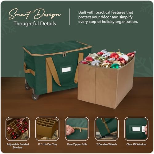 Covermates Rolling Adjustable Ornament Storage Bag, 19.25"W x 13"D x 12.5"H - Image 4