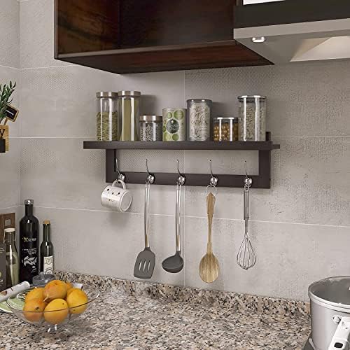 SMIBUY Coat Hooks with Shelf Wall-Mounted, 29.2 Inch Entryway Coat Rack for Wall, Bamboo Hanging Shelf with 5 Double Metal Hooks for Bathroom, Bedroom, Kitchen, Living Room, Mudroom (Dark Brown) - Image 5