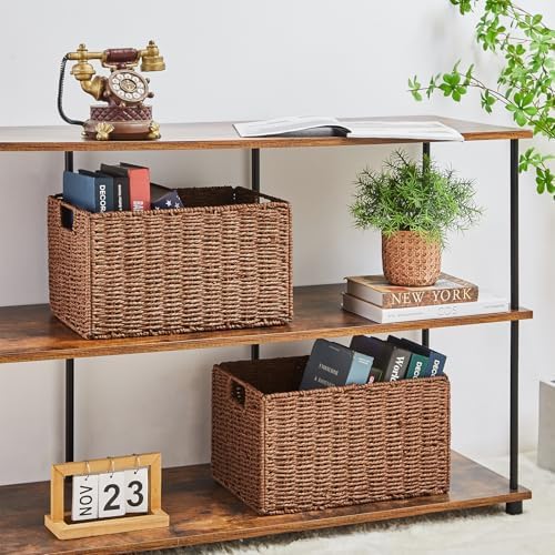 Vagusicc Large Wicker Storage Basket, Set of 2 Baskets for Organizing Brown - Image 4
