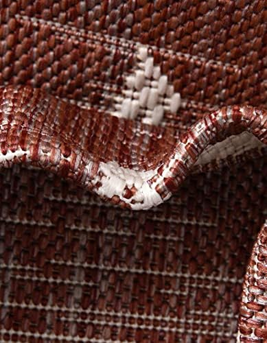 Unique Loom Outdoor Coastal Collection Area Rug - Ahoy (13' Square, Rust Red/ Ivory) - Image 6