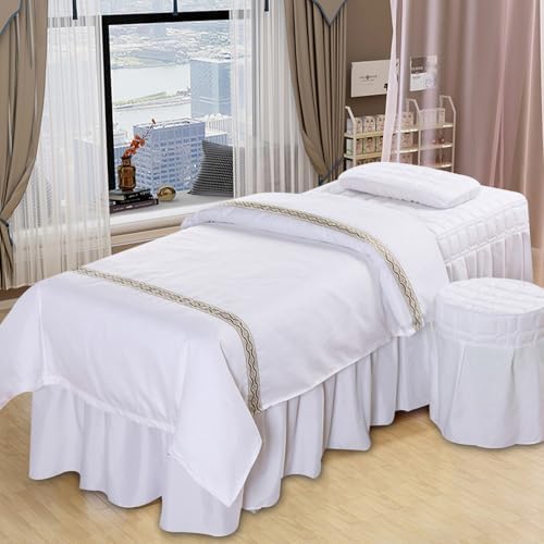 White Sheet Set Bedding Bed Sheets Kit Solid Quilt Cover/Massage Bed Skirt/Pillow Case/Stool Cover/Quilt Filling/Plastic Storage Bag for Foot Wash Shops, Massage Shops, Beauty Salons, Hotels - Image 4