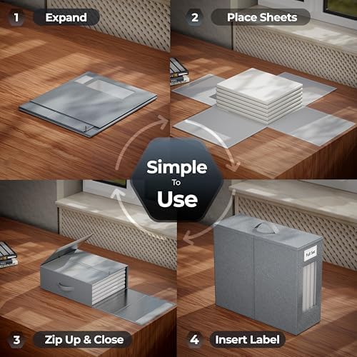 TIMBLE Bed Sheet Organizers & Storage, 10 Pack for King, Queen & Large Sheet Sets, Closet Organizer for Linens, Clothes, Blankets & Bedding, Foldable Fabric Bins with Handle, Name Tag & Window (Gray) - Image 3