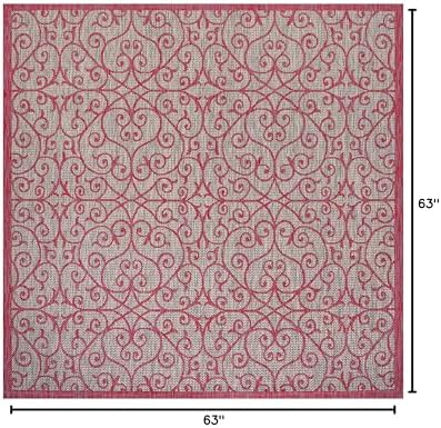 Eyely Filigree Weave Square Rug 5X5 Lt Gray/Fuchsia, Indoor Outdoor Rug - Image 2