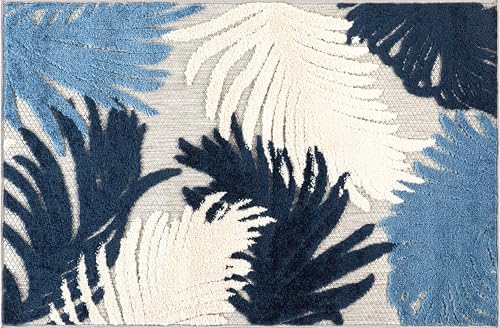 Rugshop Lucca Indoor/Outdoor Contemporary Floral Area Rug Navy 2'7" x 4' - Image 2