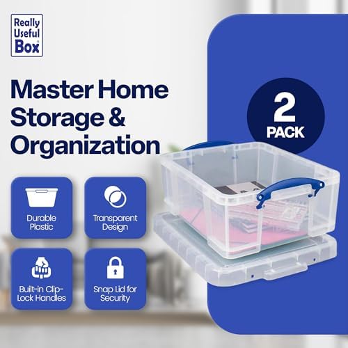 Really Useful Box 2 Pack 17L Plastic Storage Bins with Snap Lids and Clip Lock, Clear - Image 4