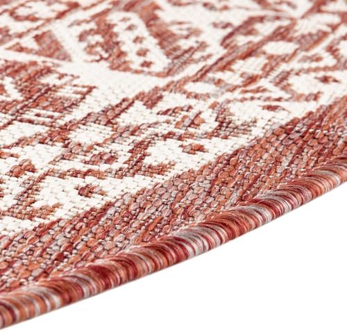 Rugs.com - Outdoor Aztec Rug – 8 Ft Round Rust Red Indoor/Outdoor Rug – Perfect for Patios, Decks, and Porches - Image 7