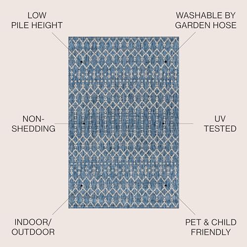 Eyely Moroccan Woven Round Rug 5 Ft Navy/Light Gray, Indoor Outdoor Rug - Image 4