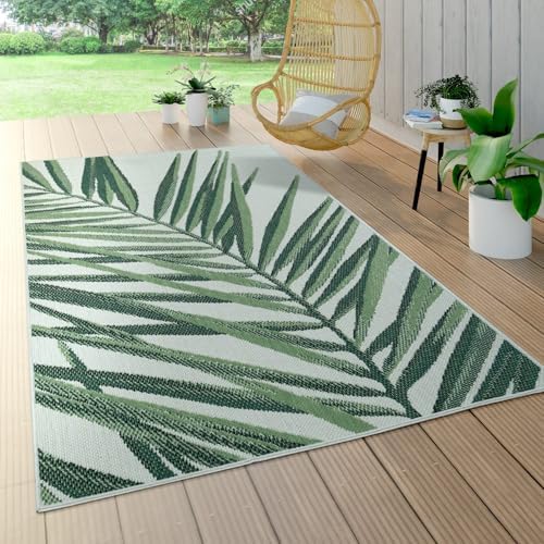 Paco Home Outdoor Rug Green Beige with Palm Leaf Pattern for Patio Flat Weave, Size: 7'10" x 11'2" by PacoHome
