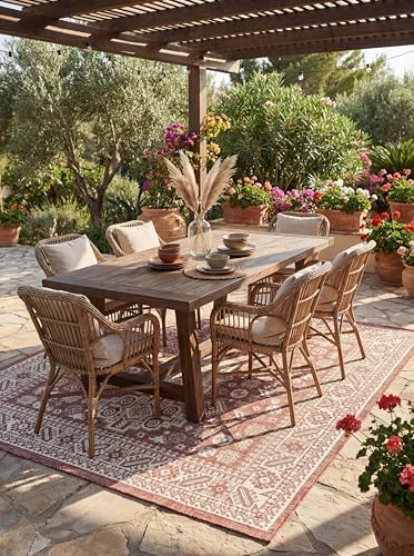 Rugs.com Outdoor Aztec Collection Rug – 10 Ft Square Rust Red Flatweave Rug Perfect for Living Rooms, Kitchens, Entryways by Rugscom