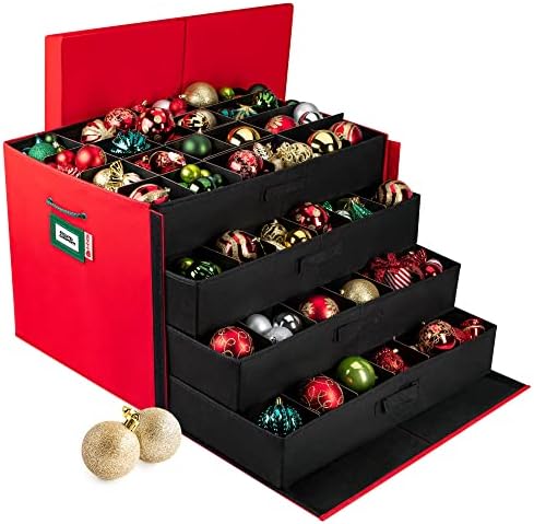 HOLDN’ STORAGE Christmas Ornament Storage Box with Dividers, Stores Ornaments up to 96 of 3 Inch Large Christmas Ball Storage Containers with 4 Trays - Red by HOLDN%E2%80%99STORAGE