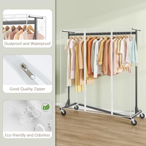 Hoctieon Z Clothes Rack with Cover, Metal Heavy Duty Clothing Rack, Rolling Garment Rack with Wheels, with Dustproof Cover Waterproof Protector, with 2 Durable Zippers, for Hanging Clothes, Black - Image 3