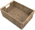 Large Natural Wicker Basket Rectangular with Wooden Handles, Seagrass Storage for Organizing, Shelves 15.5 x 10.6 x 5.5 inches by VATIMA