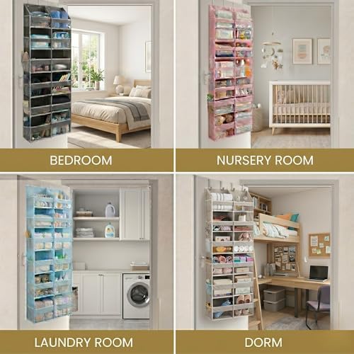 HOMELUX THEORY Over the Door Organizer, 6-Tier XL, 100D Fabric, Ivory - Image 6