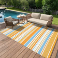GAOMON 9x18 Plastic Straw Large Rug for Patio Geometric Stripe Indoor Outdoor Area Rug Modern Lines Camping Rugs for RV Porch Deck Backyard Trailer Beach, Orange Yellow Blue White by GAOMON