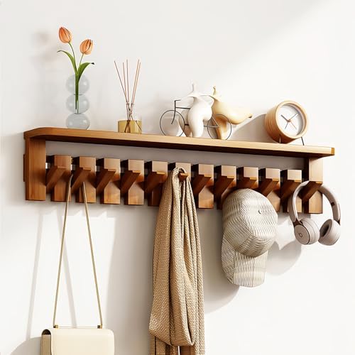 Wall Mounted Piano Key Hanger | Flip Style Hook | Entrance Wall Art Hook, Made of Oak Wood (3 Times Painted, 4 Times Polished) (Tray Walnut, 12Hooks) - Image 6