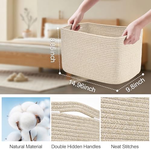 Baskets for Organizing,Storage Baskets,3 Pack Baskets for Shelfves,15"×10"×9" Woven Brown Basket,toy storage bins,bins for organization - Image 4