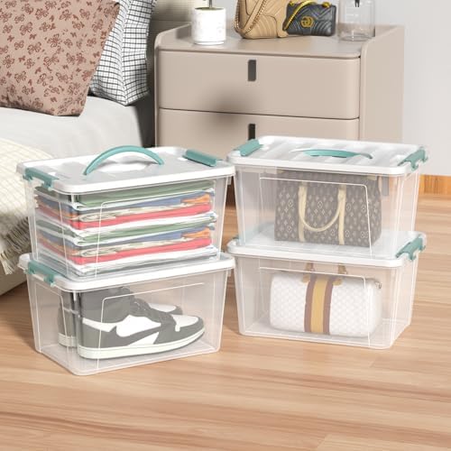 Readsky 4 Packs Clear Storage Latch Box Plastic, 14 Quart Plastic Storage Bin with Lid and Handle, Stackable Container Organizers for Home, Office, Craft, Snacks, and Medicine - Image 4