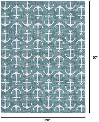 Unique Loom Outdoor Coastal Collection Area Rug - Ahoy (10'x 13' 1" Rectangle, Teal/ Ivory) - Image 2