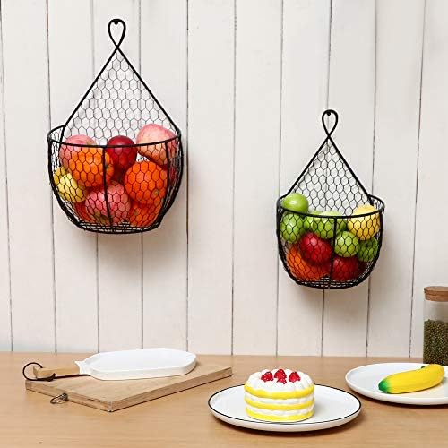 ERYTLLY Metal Fruit And Vegetable Storage Hanging Basket Wall Mounted, For Kitchen Black Wire Baskets for Flowers, Fruits and Veggies, - Set of 2 - Image 6