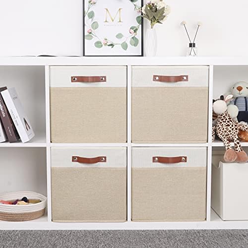 Temary Cube Storage Bins 13 Inch Fabric Storage Cubes Storage Baskets for Shelves Closet Baskets for Cube Storage with Leather Handles, Cloth Organizer Bins for Home - Image 5