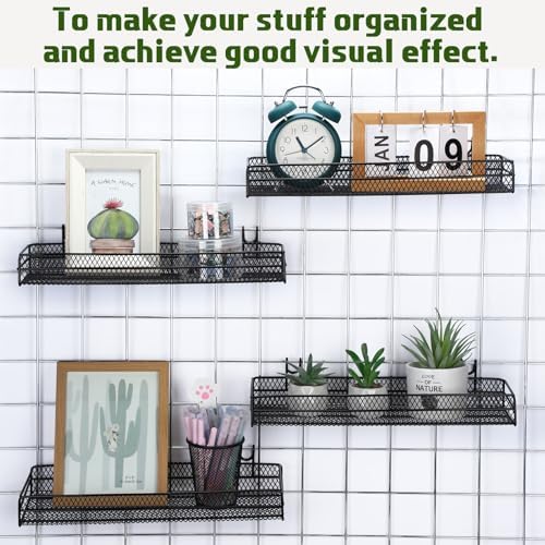 4 Pcs Black Metal Grid Wall Baskets with Hooks Hanging Wire Mesh Basket for Gridwall Wall Mounted Storage Organizer for Home Kitchen Organizing Display - Image 3