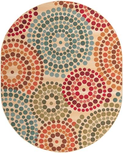Unique Loom Outdoor Modern Collection Area Rug - Spark (7' 10" x 10' Oval Beige/Burgundy) - Image 3