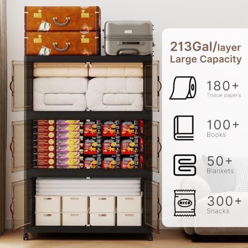 852QT Extra Large Stackable Storage Bins with Lids & Wheels & Door, - Image 3