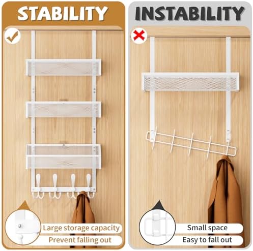 Kaiferty Over The Door Hooks Organizer, Coat Rack Over The Door Storage Hanger Towel Rack, Back of Door Storage Organizer for Bathroom,Bedroom,Kitchen,Office (White, 4-Tier) - Image 2