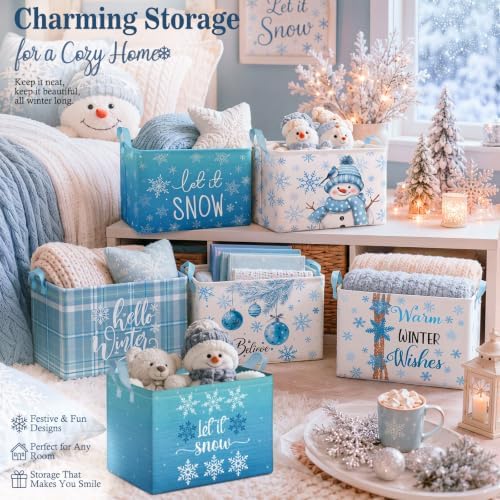 Bucherry 6 Pack Winter Storage Baskets, Snowflake Collapsible Canvas Bins - Image 2