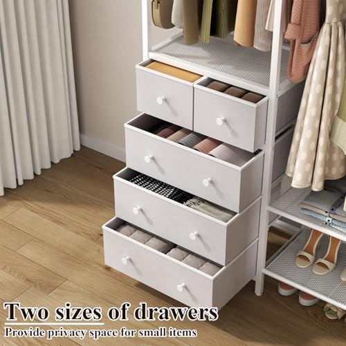 Freestanding Clothes Rack with 5 Drawers & 4 Storage Shelves,2 Hanging Rods - Image 4