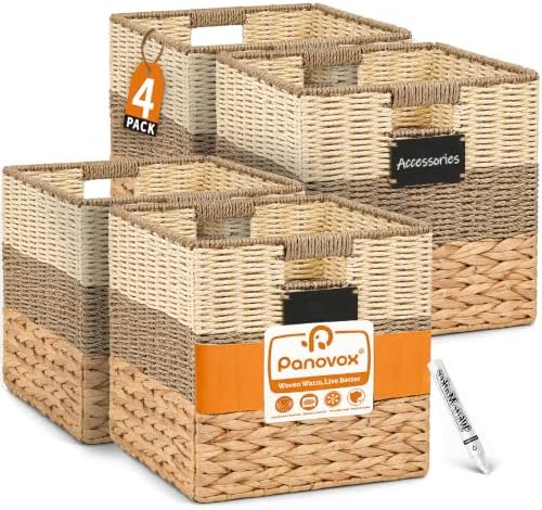 13 Inch Cube Storage Bins, 4 Pack Wicker Storage Baskets, Natural by Panovox
