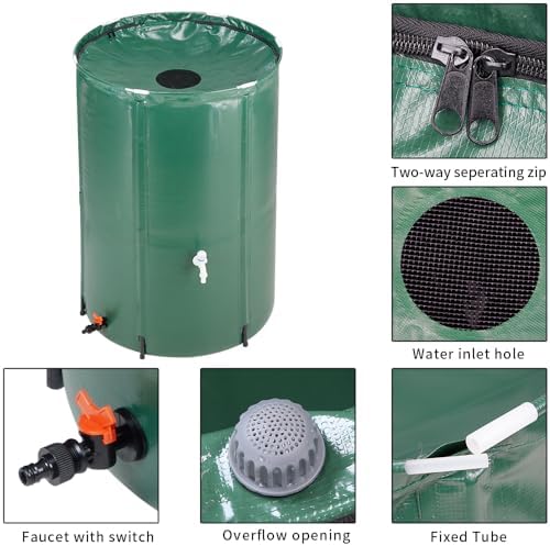 100 Gallon Collapsible Rain Barrel, Portable Rainwater Collection System, Rain Catcher Barrel, Water Storage Tank with Two Spigots and Overflow Kit, Rain Water Barrel Collector for Garden, olive green - Image 3