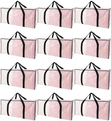 PANDA JOYS Extra Large Moving Bags with Zippers & Carrying Handles, Heavy-Duty Storage Tote for Space Saving Moving Storage, Fold Flat, Alternative to Box and Bin - 12 Pack, Semi-Transparent by PANDA+JOYS