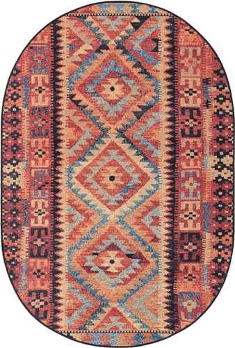 Unique Loom Outdoor Tribal Collection Area Rug - Tortuguero (4' 1" x 6' 1" Oval Multi/Blue) - Image 3