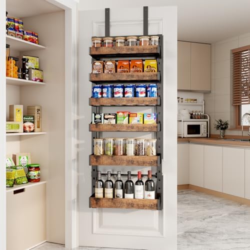6-Tier Over The Door Pantry Organizer, Heavy-Duty Metal Wall Mount or Hanging Spice Rack, behind the door storage Shelves with Adjustable Basket, Back of Door Organizer for Kitchen Cabinet and Closet - Image 4