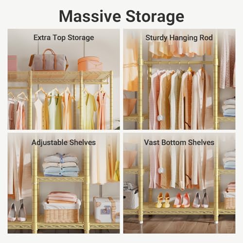 VIPEK V50 Modern Clothing Rack with Adjustable Shelves, Gold - Image 5