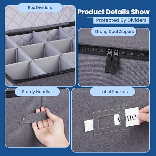 Luxula 2-Pack 11'' Tall Wine Glass Storage Boxes for 24 Glasses Dual Zipper - Image 5