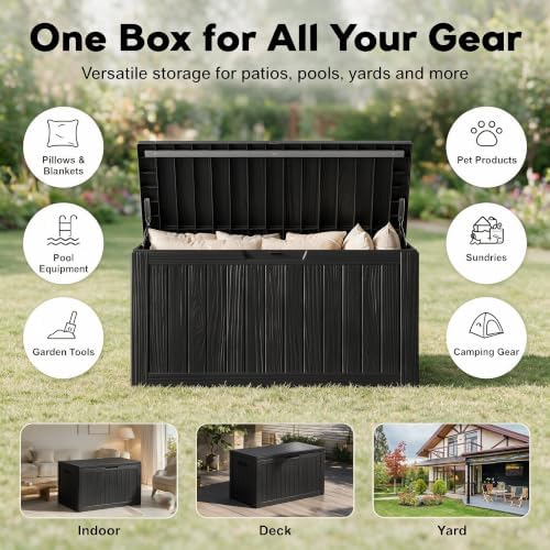 92 Gal Deck Box,Waterproof Resin Outdoor Storage Gas Lift,Lockable Black - Image 6