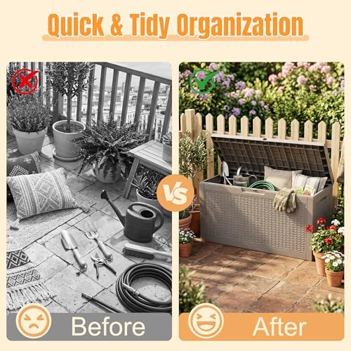 Outdoor Storage Box,100 Gallon Waterproof Resin Patio Deck Box - Image 4