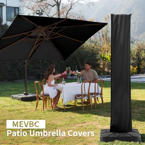 Cantilever Patio Umbrella Cover with Zipper and Pole, Black - Image 2
