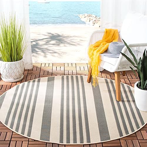 SAFAVIEH Washable Rug Outdoor Courtyard Collection - 6'7" Round, Grey & Bone, Non-Shedding & Easy Cleaning, Ideal for Patio, Backyard, Mudroom (CY6062-236) by Unknown