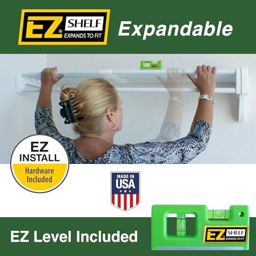 EZ Shelf - Hanging Shelf - Closet Rod - Expands 17.5-27” - White, Closet Shelves - Strong, Holds 200 lbs - DIY, Easy Install - to 2 Side Walls - Alternative to Wire Shelving - Image 2