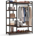 LITTLE TREE Free Standing Wood Closet Clothes Rack,Heavy Duty Grament Rack with Shelves,Hanging Racks for Clothes Clothing Rack for Bedrom,Wardrobe Closet Organizer,350 lb Capacity,Rustic by LITTLETREE