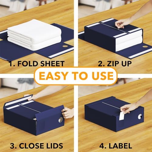 SpaceAid 9 Pack Bed Sheet Organizers and Storage, Foldable Sheet Organizer with Window for Linen Closet, Set Folder Keeper for Queen & King Size Bedding Storage (Navy Blue) - Image 3