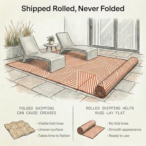Fab Habitat Outdoor Rug - Waterproof, Fade Resistant, Crease-Free - Premium Recycled Plastic - Modern Geometric - Porch, Deck, Balcony, Mudroom, Laundry Room, Patio - Tokyo - Burnt Orange - 3 x 5 ft - Image 4