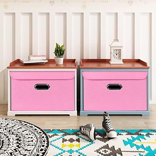 STOREONE Fabric Storage Cube Bins Foldable Organizer Container Collapsible Basket with Lids and Metal Handles, for Home, Bedroom, Closet 8 Pcs (Pink) - Image 4