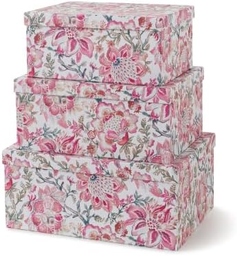Soul & Lane - Pink Floral Decorative Storage Boxes with Lids, Set of 3 by SoulLane