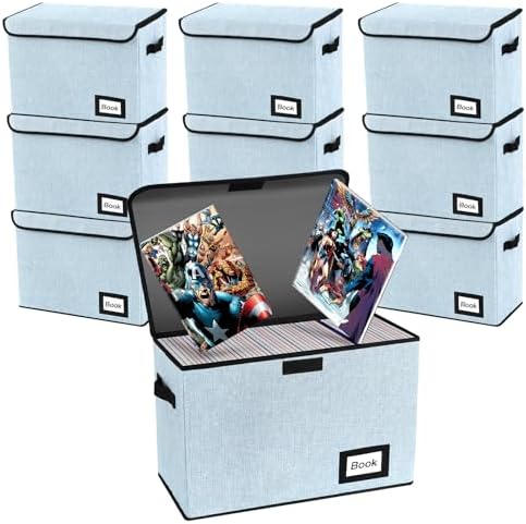 10 Pack Comic Book Storage Box 15.8" X 7.8" X 11.8", Collapsible Holds 160-180 Comic Book Organizer Heavy Duty Bin Container Holder Shelf (Blue) by YNSZAS